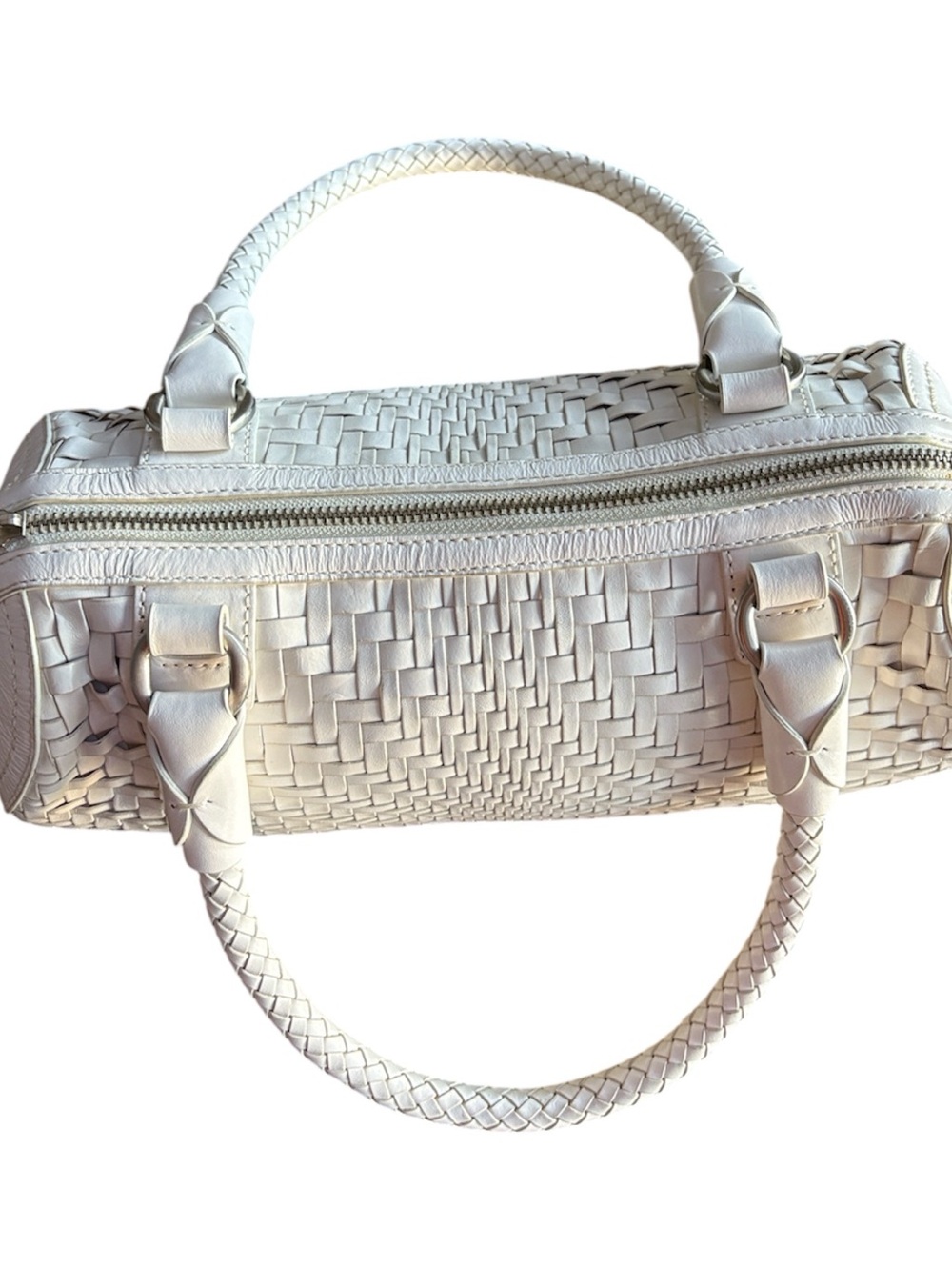 Cole Haan Woven White Leather East-West Satchel Double Braided Handles, 14 in. - Picture 2 of 10